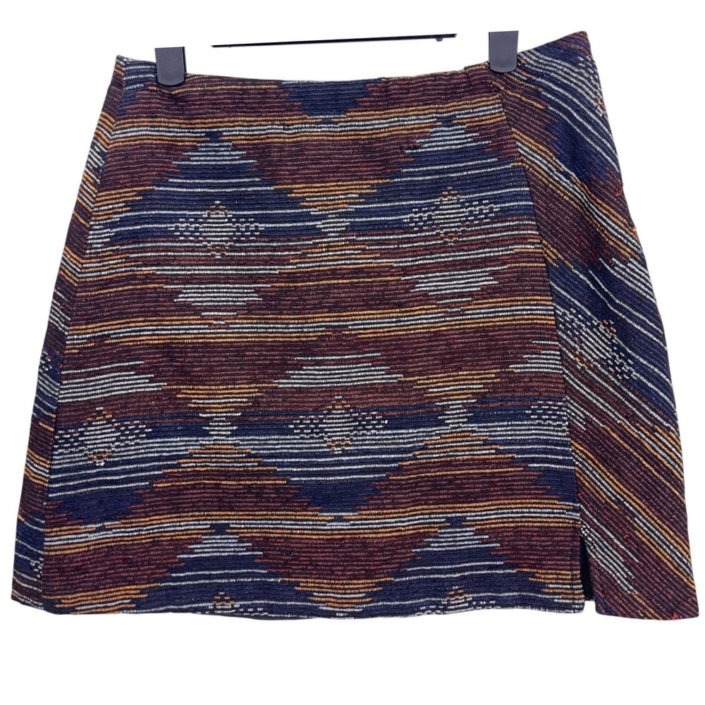 Cato Black Southwestern Tapestry Mini Skirt 6 Woven Geometric Side Slit